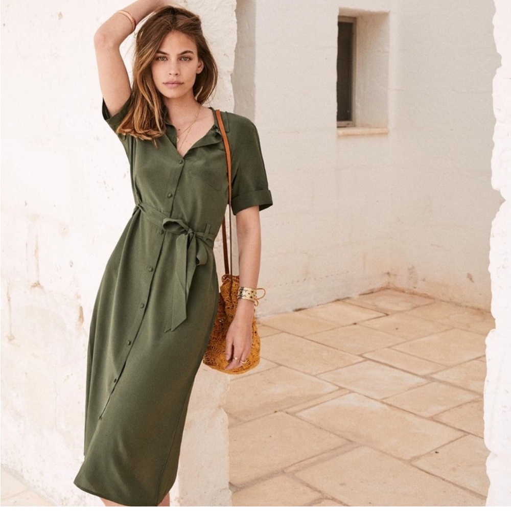 Sezane Lexia Khaki Silk Dress